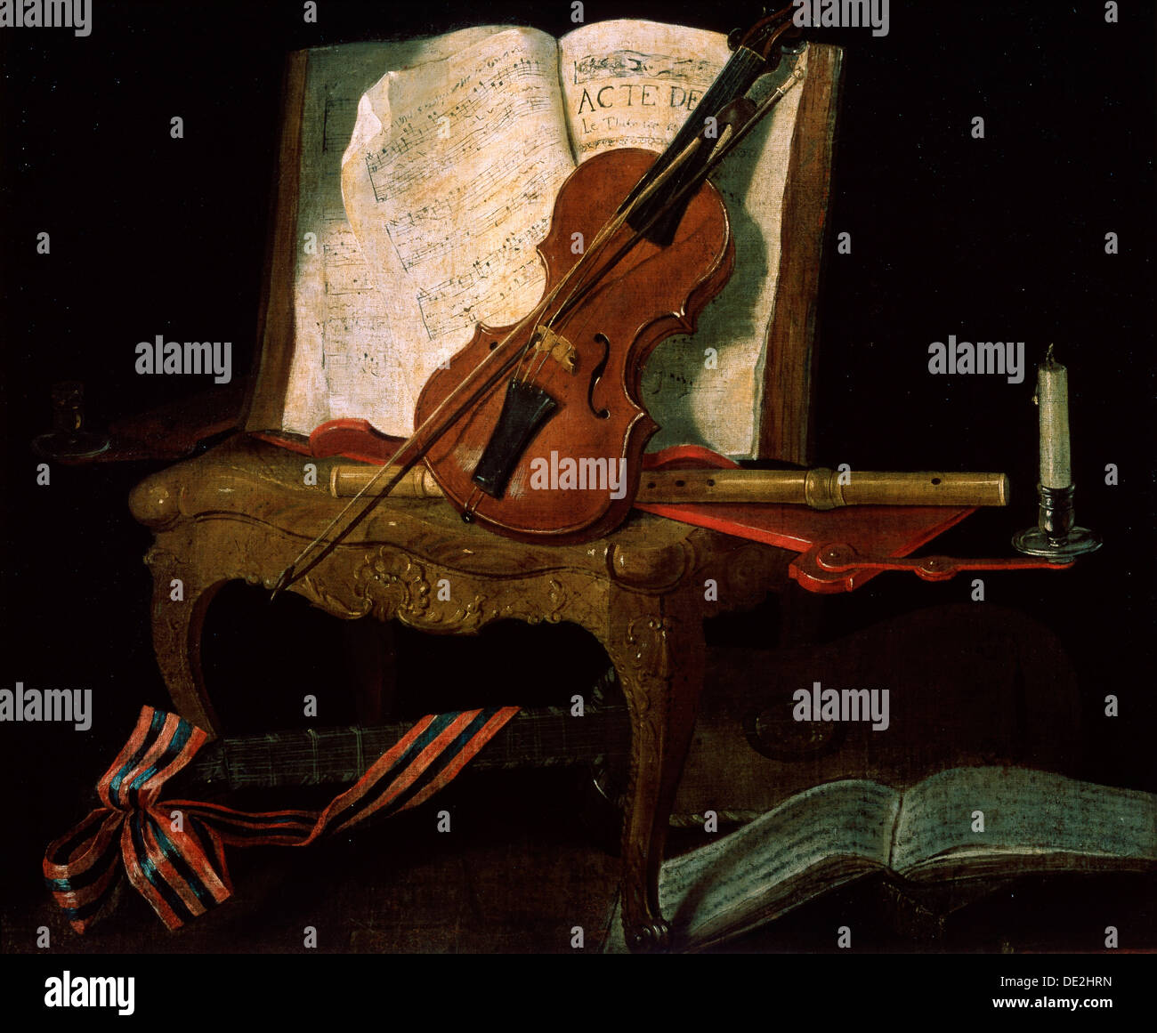 "Stilleben mit Violine", 19. Jahrhundert. Künstler: Pierre Justin Ouvrie Stockfoto