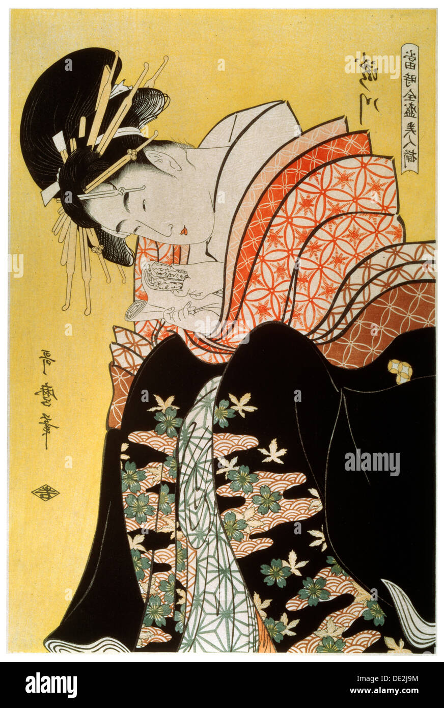 'Schönheit Takigawa aus dem Teehaus Ogi', Ende 18. / Anfang des 19. Jahrhunderts. Künstler: Kitagawa Utamaro Stockfoto