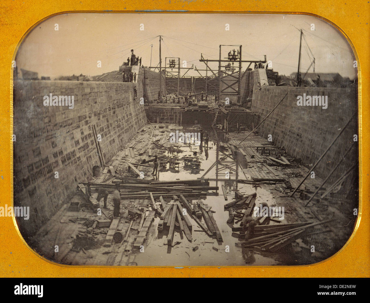Kanalschleuse im Bau; Unbekannter Hersteller, amerikanische; ca. 1849; Daguerreotypie; Ganze Platte, Bild: 13,7 x 18,6 cm (5 3/8 x 7 Stockfoto