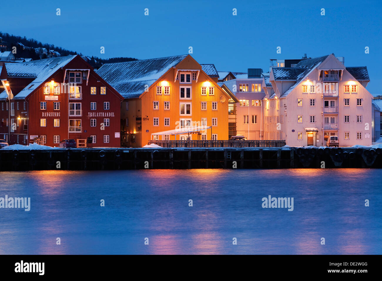 Hafen von Tromsø in Winter, Norwegen, Europa Stockfoto