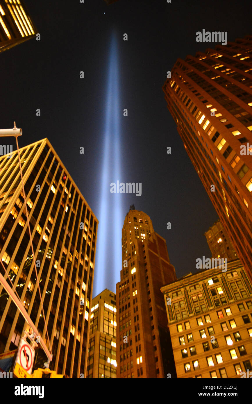 New York, USA. 10. September 2013. Hommage in Licht wie von den Straßen von Lower Manhattan zu sehen. Bildnachweis: Christopher Penler/Alamy Live-Nachrichten Stockfoto