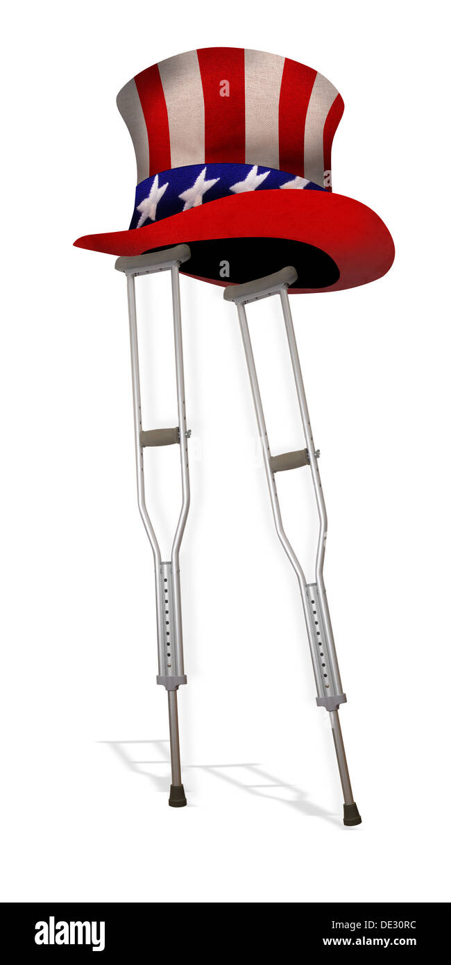 Amerikanischen Gesundheitswesens auf Krücken. Stockfoto
