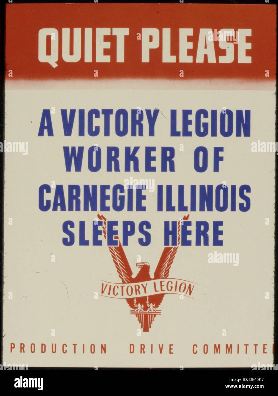 Ich bitte um Ruhe. Ein Sieg Legion Arbeiter Carnegie, Illinois und schläft hier. 534915 Stockfoto