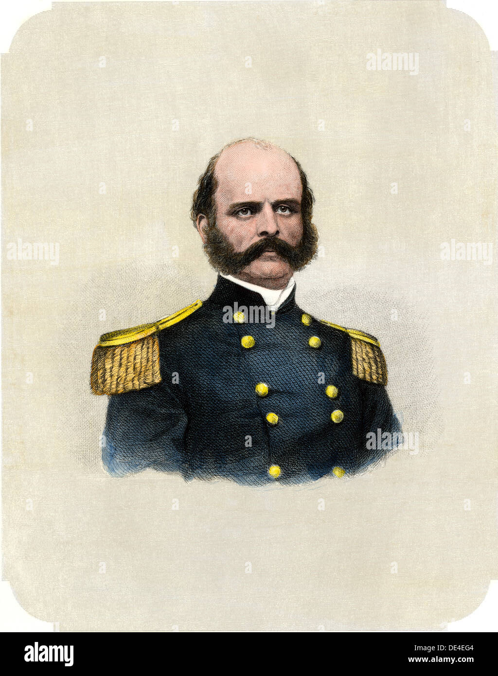 Union Allgemeine Ambrose Burnside, US-Bürgerkrieg. Handcolorierte Stahlstich Stockfoto