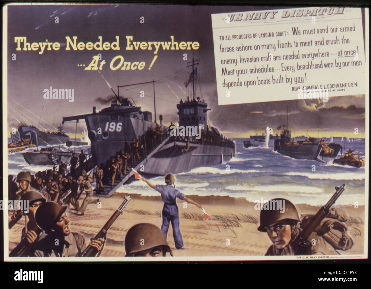 Dieses Propagandaplakat aus der Zeit des Zweiten Weltkriegs betont den dringenden und weit verbreiteten Bedarf an Personal in verschiedenen Rollen während der Kriegsanstrengungen und unterstreicht die kritische und unmittelbare Nachfrage nach Arbeitern in mehreren Sektoren. Stockfoto