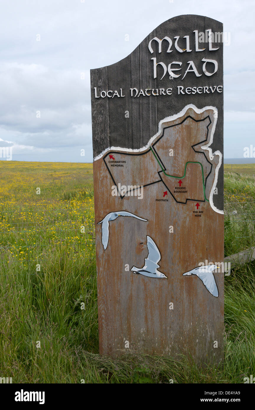 Ein Zeichen für die Mull Head lokalen Nature Reserve auf Deerness Orkney Festland. Stockfoto