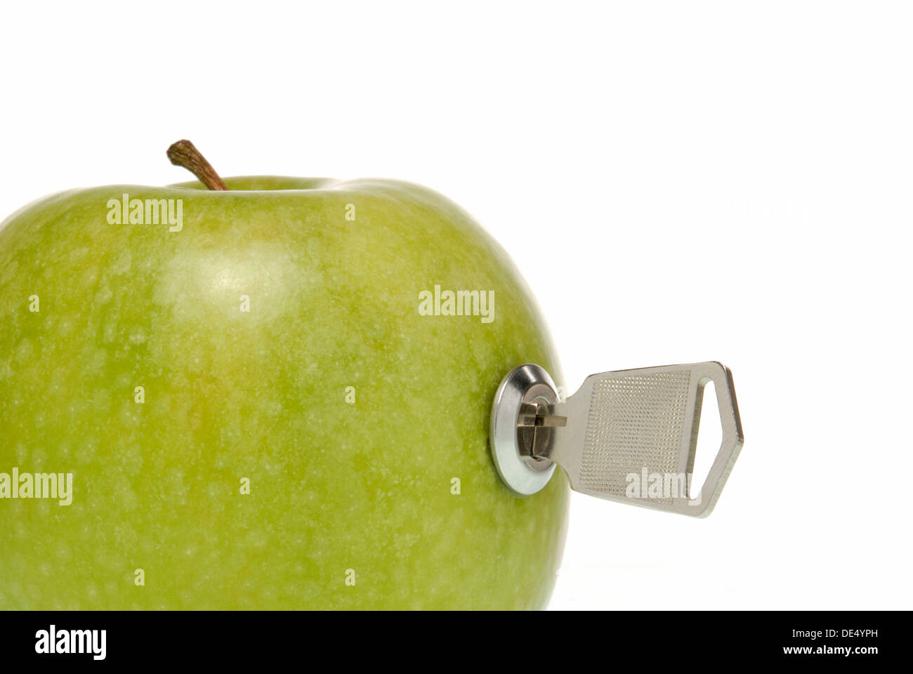Apple mit Schloss und Schlüssel Stockfoto