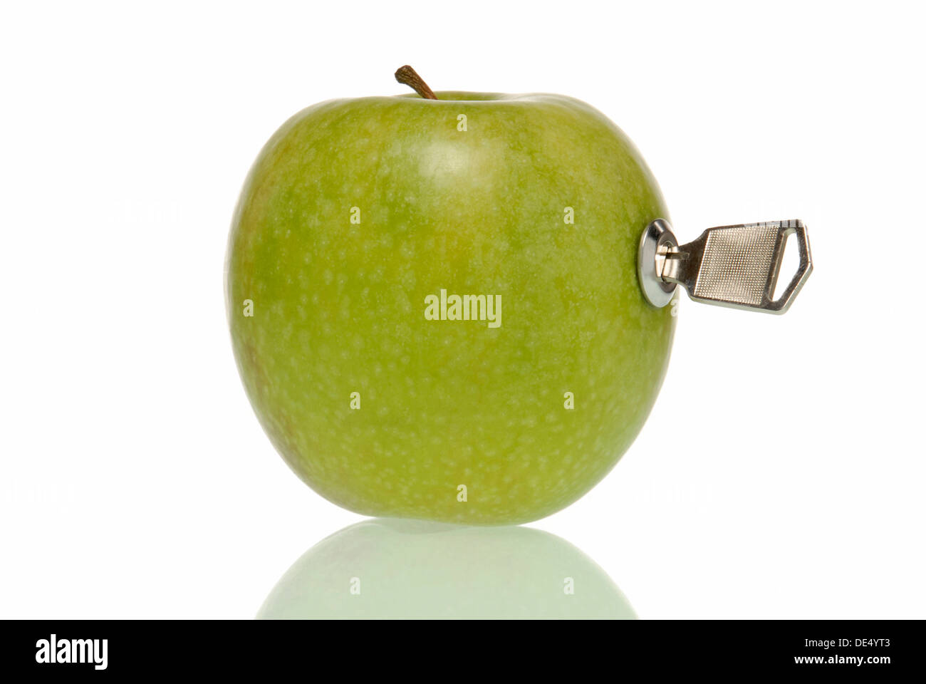 Apple mit Schloss und Schlüssel Stockfoto