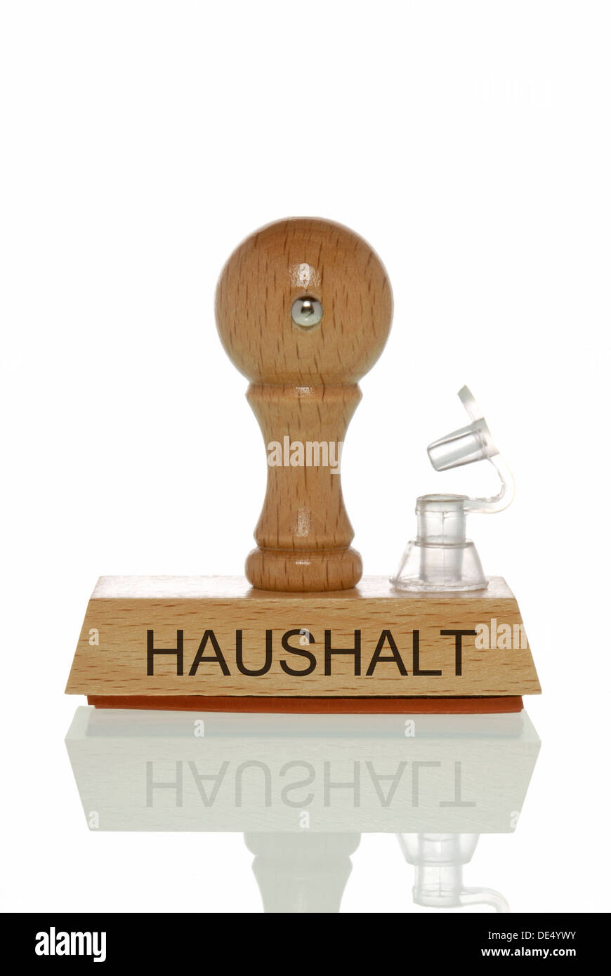 Stempel mit dem Wort "Haushalt", Budget mit einem Ventil öffnen, symbolisches Bild für einen Haushalt läuft aus der Luft Stockfoto