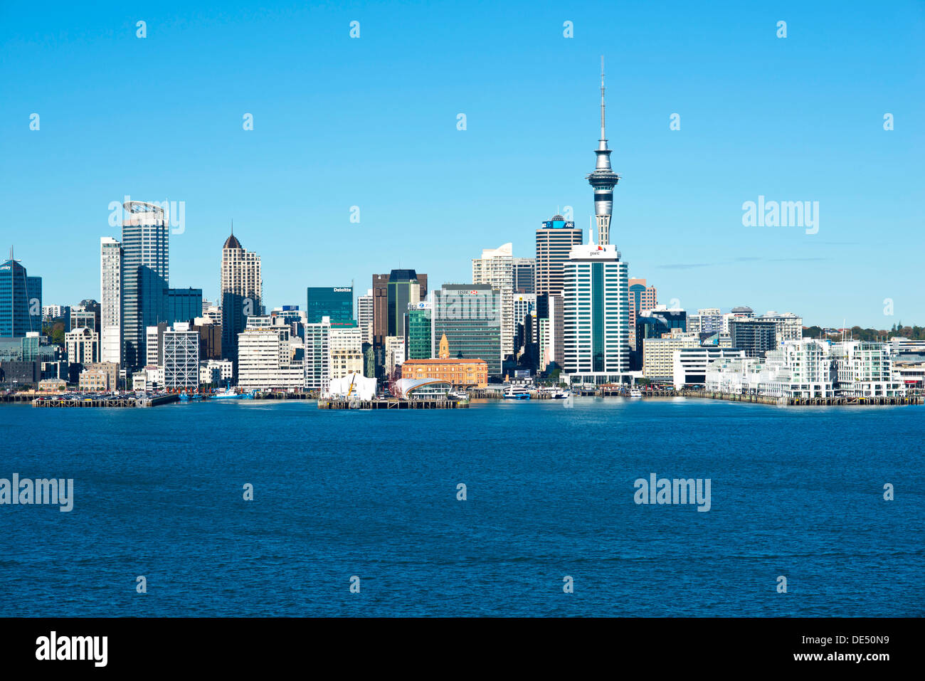 Auckland Central Business District, Auckland CBD und Sky Tower betrachtet von Bayswater, Bayswater, Auckland, Auckland Region Stockfoto