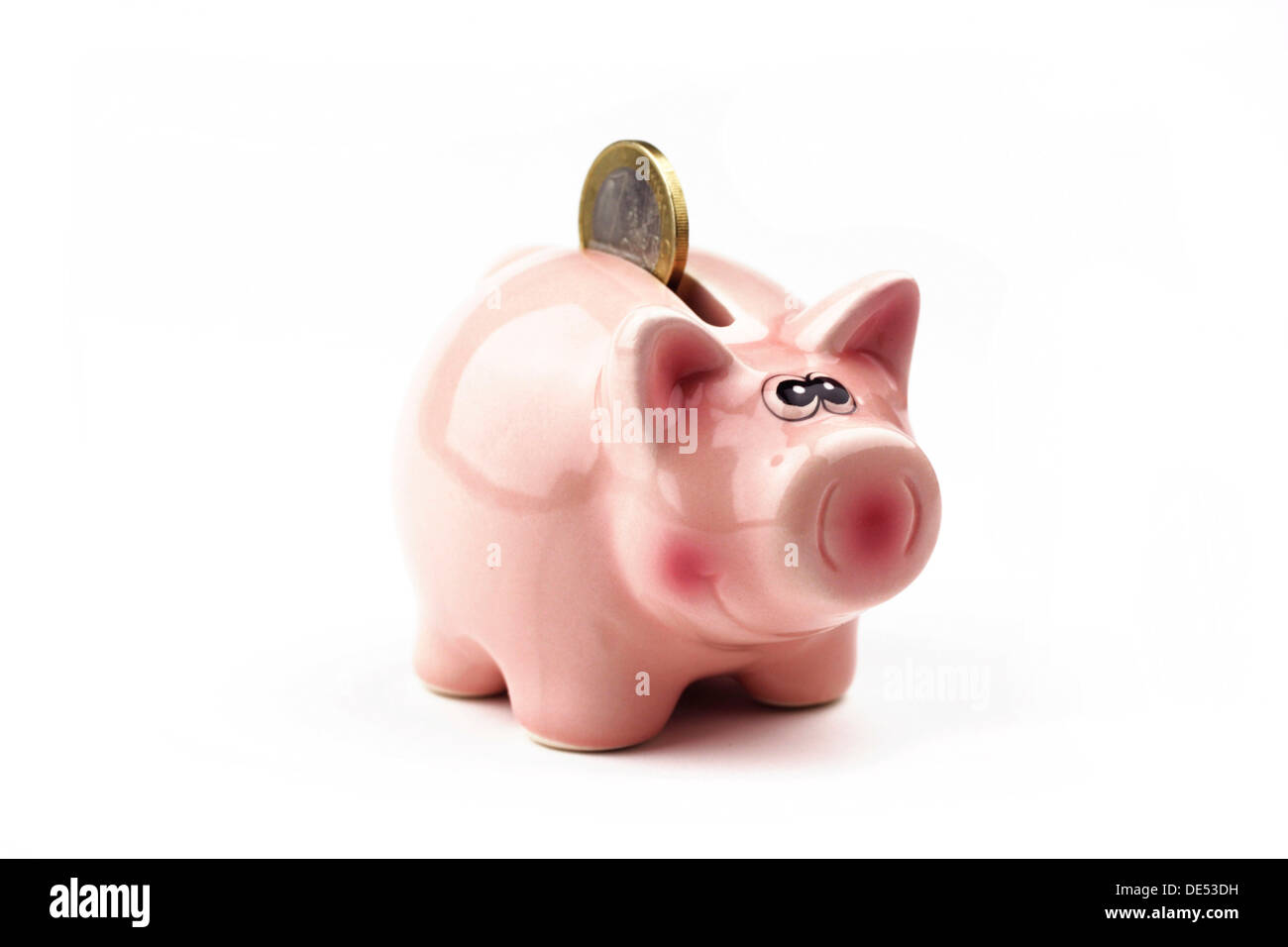 Sparschwein mit einer 1-Euro-Münze Stockfoto