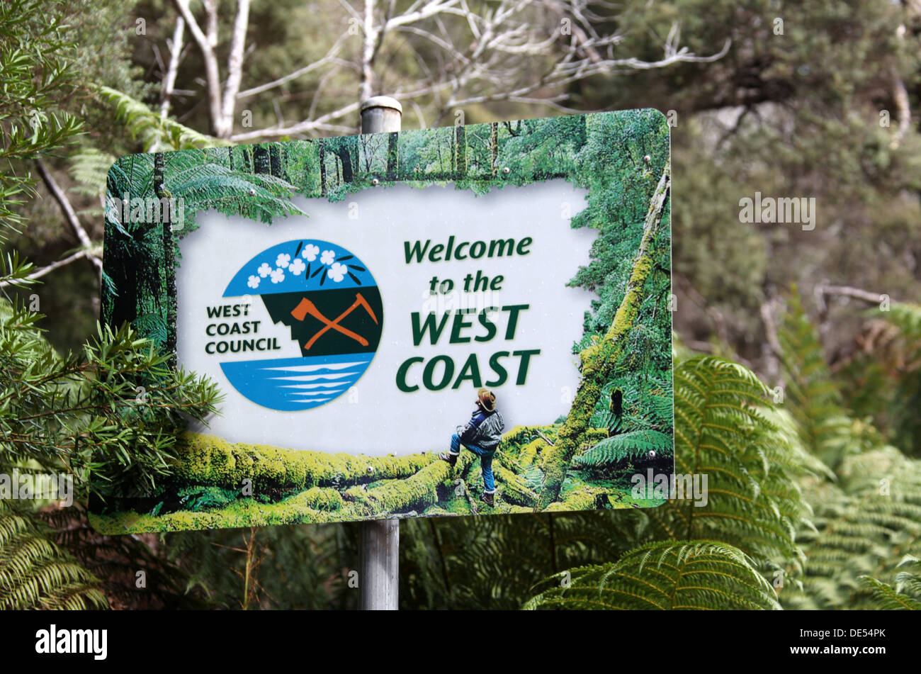 Willkommen bei der West-Küste von Tasmanien-Zeichen Stockfoto