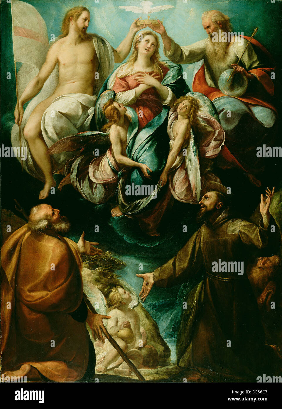 Krönung der Jungfrau mit den Heiligen Joseph und Franz von Assisi; Giulio Cesare Procaccini, Italienisch (Bolognese), 1574-1625; Stockfoto
