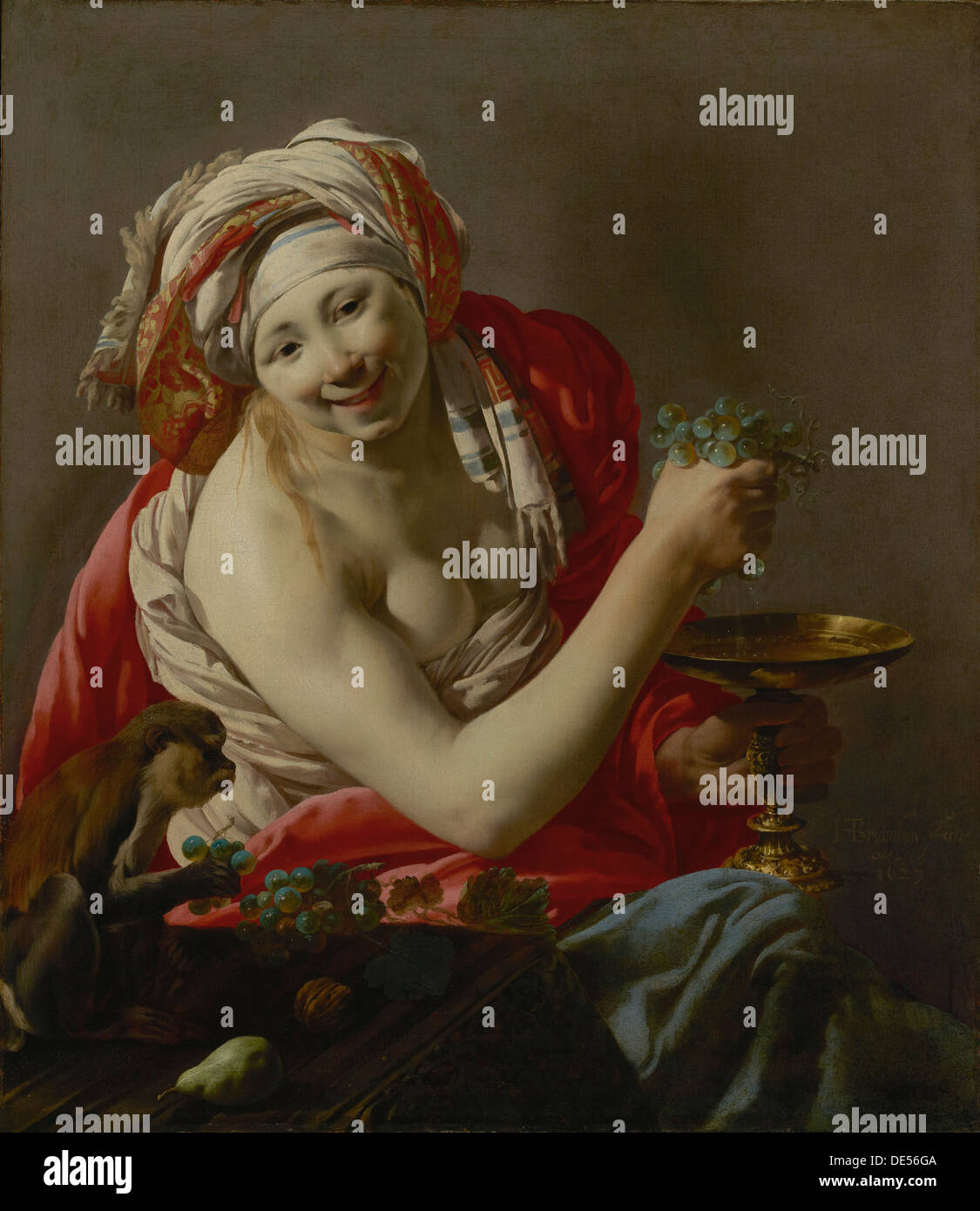 Mänade mit einem Affen; Hendrick ter Brugghen, niederländischer, 1588-1629; 1627; Öl auf Leinwand Stockfoto