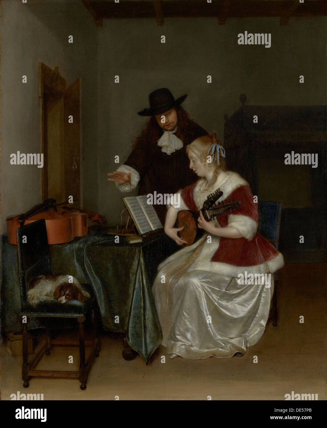 Die Musikstunde; Gerard Ter Borch, Niederländisch, 1617-1681; ca. 1668; Öl auf Leinwand Stockfoto