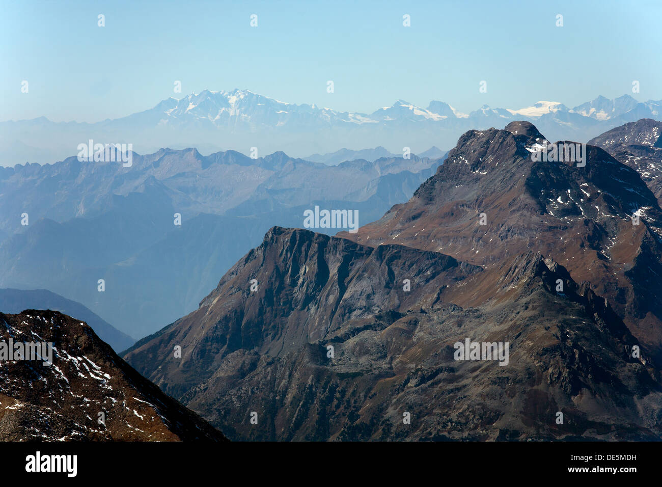 Surlej, Schweiz, Blick vom Corvatsch des Bernina-Gebirges im Oberengadin Stockfoto