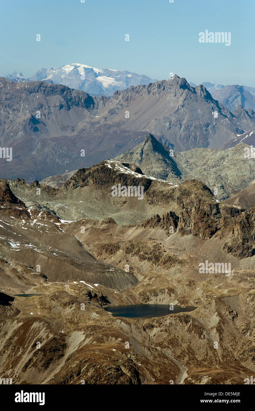 Surlej, Schweiz, Blick vom Corvatsch des Bernina-Gebirges im Oberengadin Stockfoto