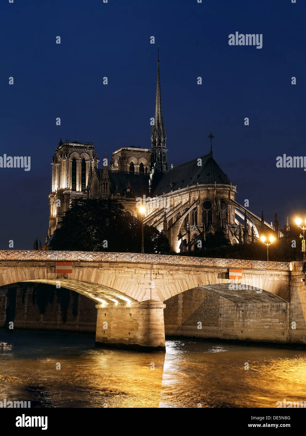 Kathedrale Notre Dame in Paris beleuchtet bei Nacht Stockfoto