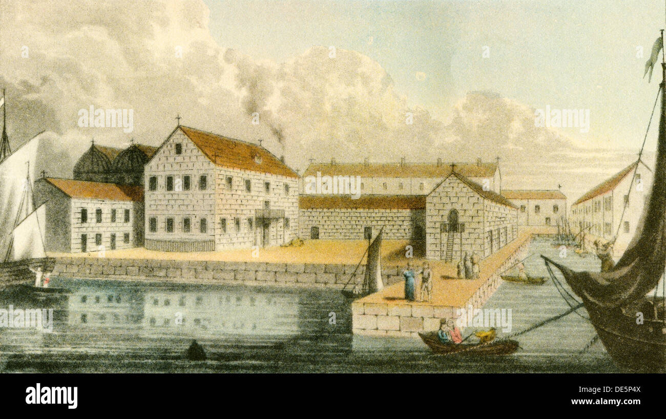 Das Haus in Missolonghi, Griechenland, wo Byron starb. George Gordon Byron, 6. Baron Byron, später George Gordon Noel, 6. Baron Byron, 1788–1824, alias Lord Byron. Englischer Dichter. Stockfoto