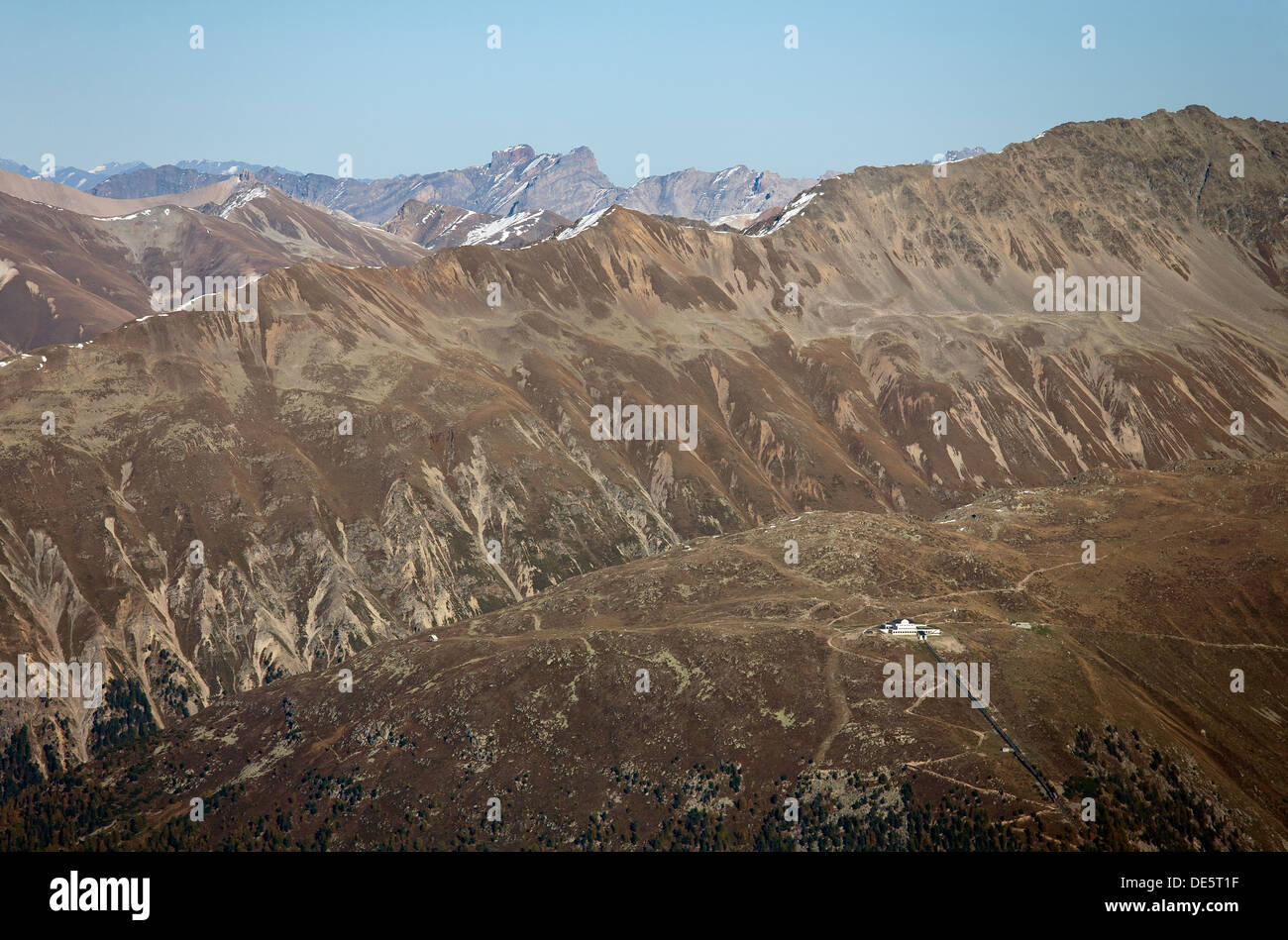 St. Moritz, Schweiz, Blick vom Gipfel des Piz Nair (3057m) in Richtung Engadin Süden Stockfoto