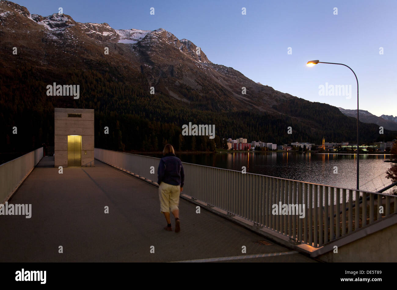 St. Moritz, Schweiz, Dämmerung auf dem St. Moritzersee Stockfoto