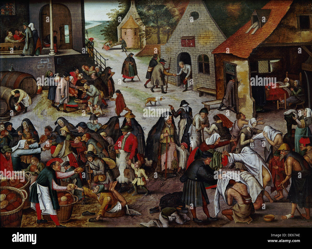 Die sieben Werke der Barmherzigkeit. Künstler: Brueghel, Pieter, der jüngere (1564-1638) Stockfoto