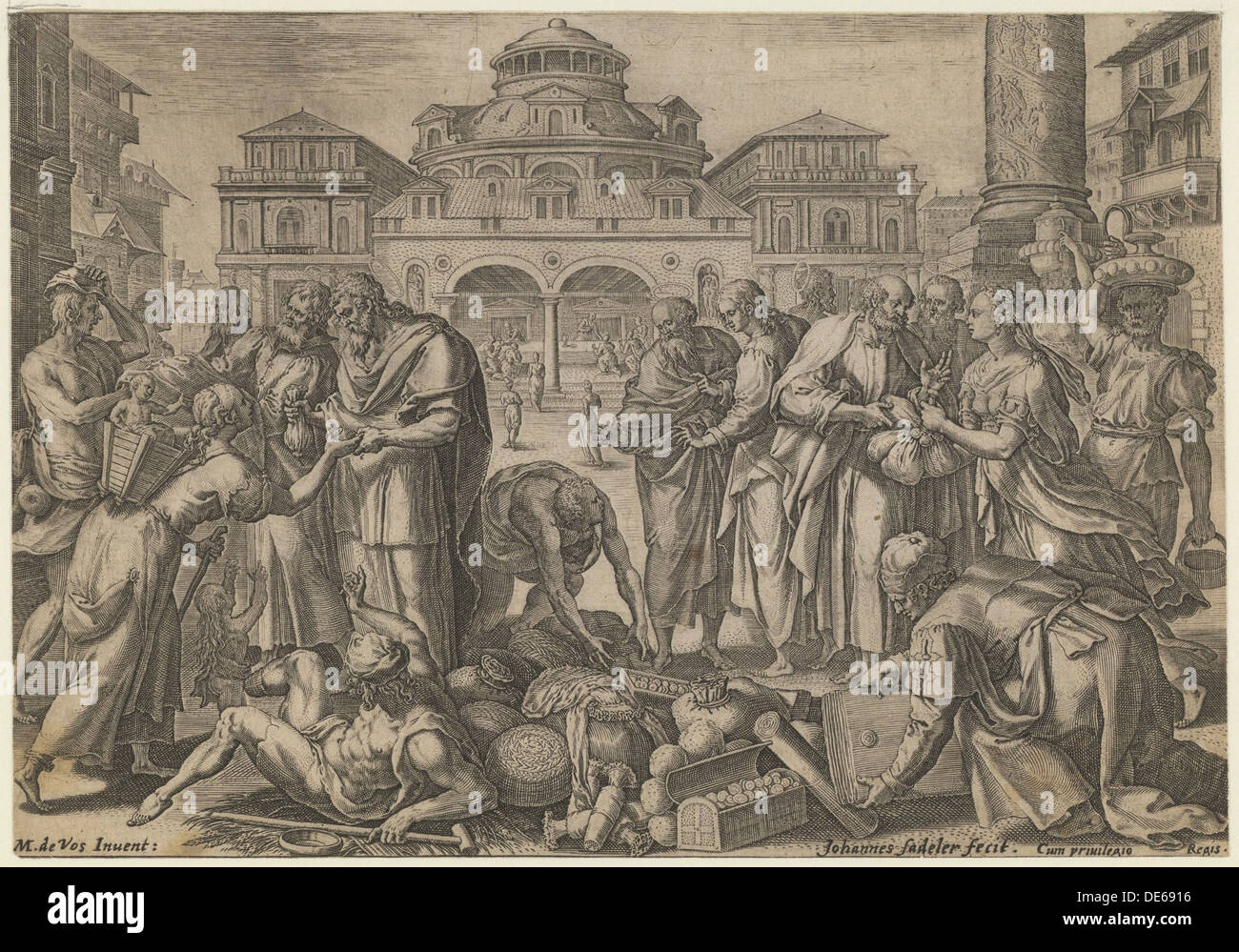 Die Apostel verteilen das Geld, um Menschen in Not, ca. 1600. Künstler: Sadeler, Jan (Johannes), der ältere (1550-1600) Stockfoto