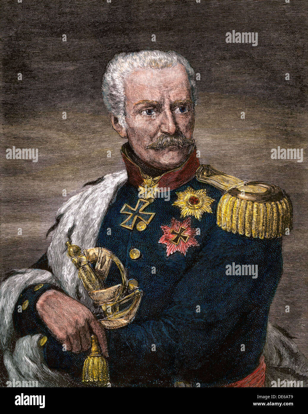 Feldmarschalls Gebhard Leberecht von Blücher, preußischen Commander bei Waterloo. Hand - farbige Holzschnitt Stockfoto