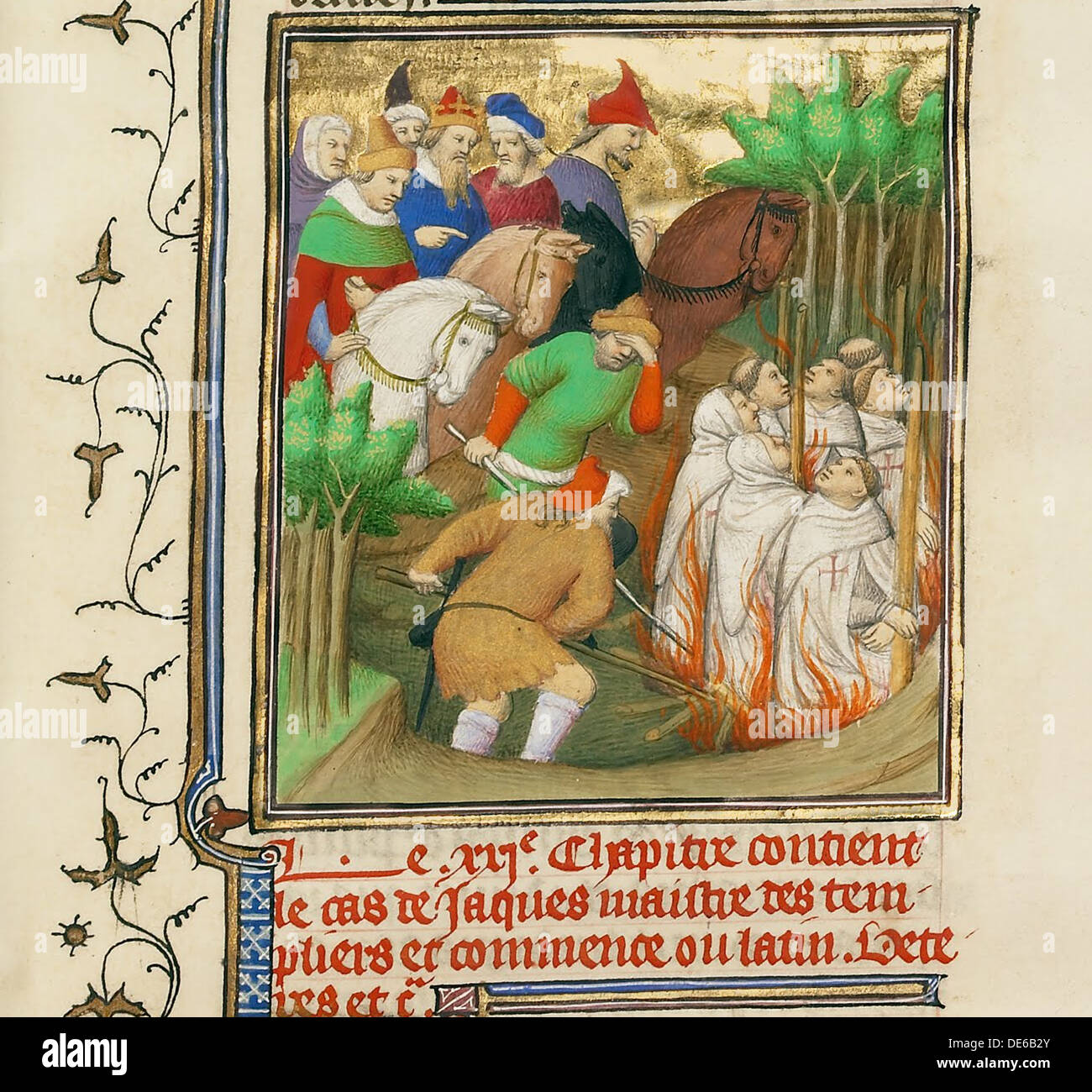 Die Tempelritter in Anwesenheit von Philipp dem Schönen und seine Höflinge verbrannt, ca 1413-1415. Artist: Boucicaut Master, (Meister der Stunden für Mars Stockfoto