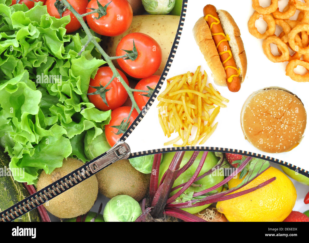 Gesund und gesund essen-Reißverschluss-Konzept Stockfoto