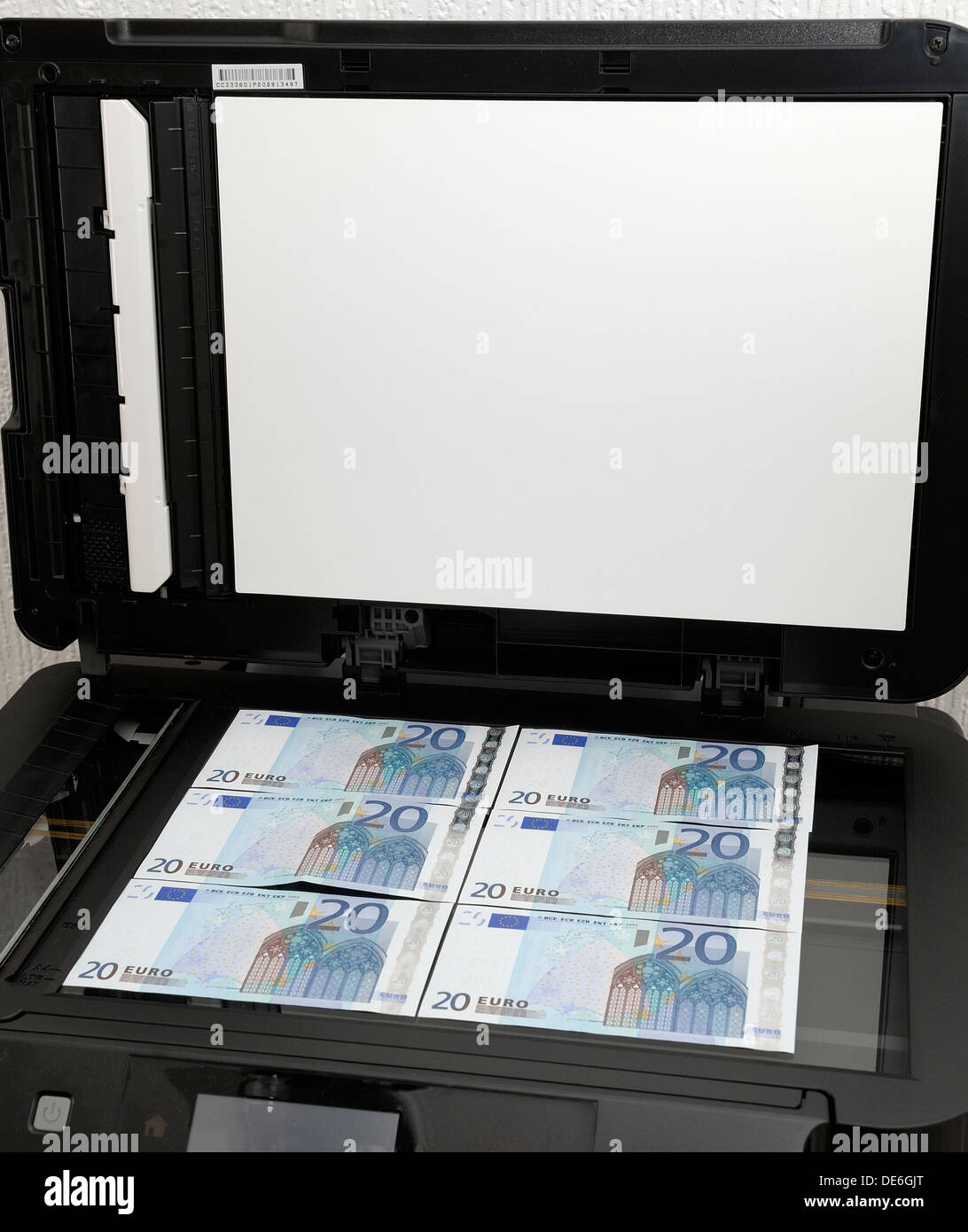 20 Euro-Banknoten auf Flachbett Kopierer Stockfoto