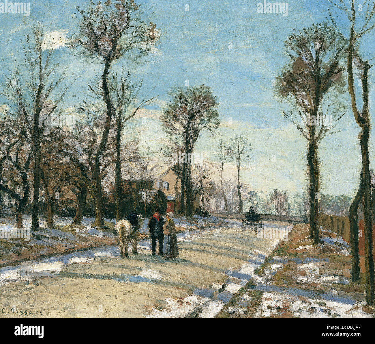 Route de Versailles, Louveciennes, Wintersonne und Schnee, c. 1870. Künstler: Pissarro, Camille (1830-1903) Stockfoto