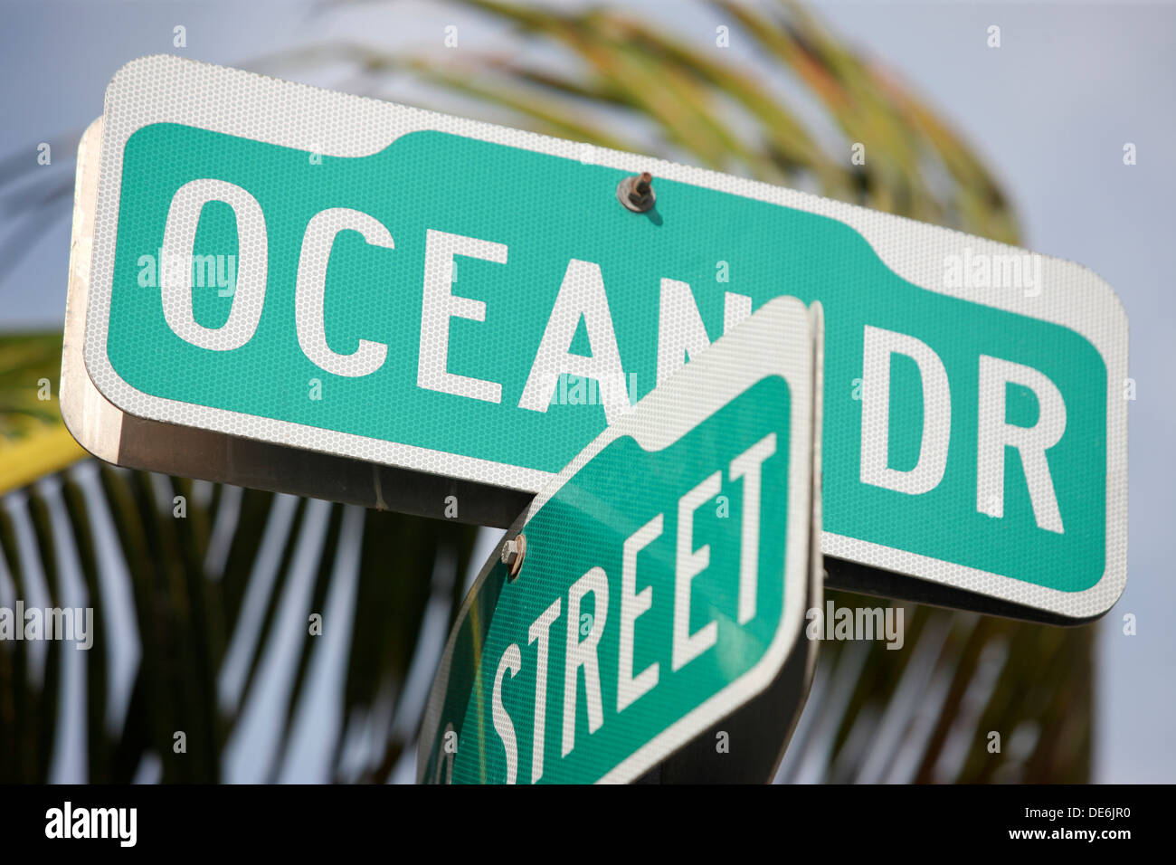 OCEAN DRIVE STRAßENSCHILD MIAMI BEACH FLORIDA USA Stockfoto