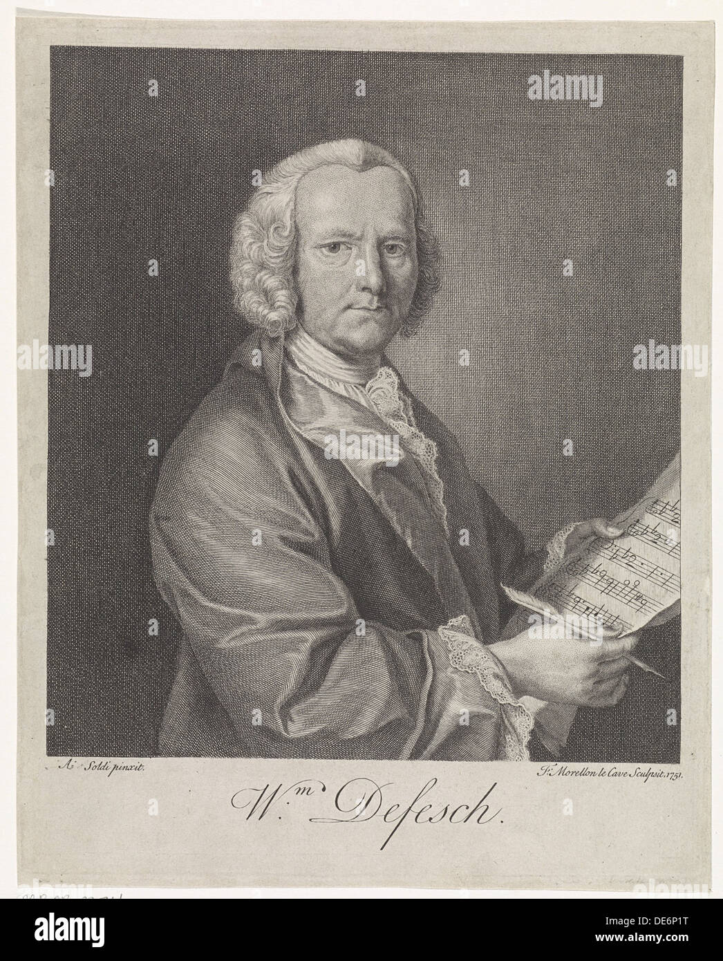 Portrait des Komponisten Willem de Fesch (1687-1761), 1751. Artist: La Cave, François de Morellon (18. Jahrhundert) Stockfoto