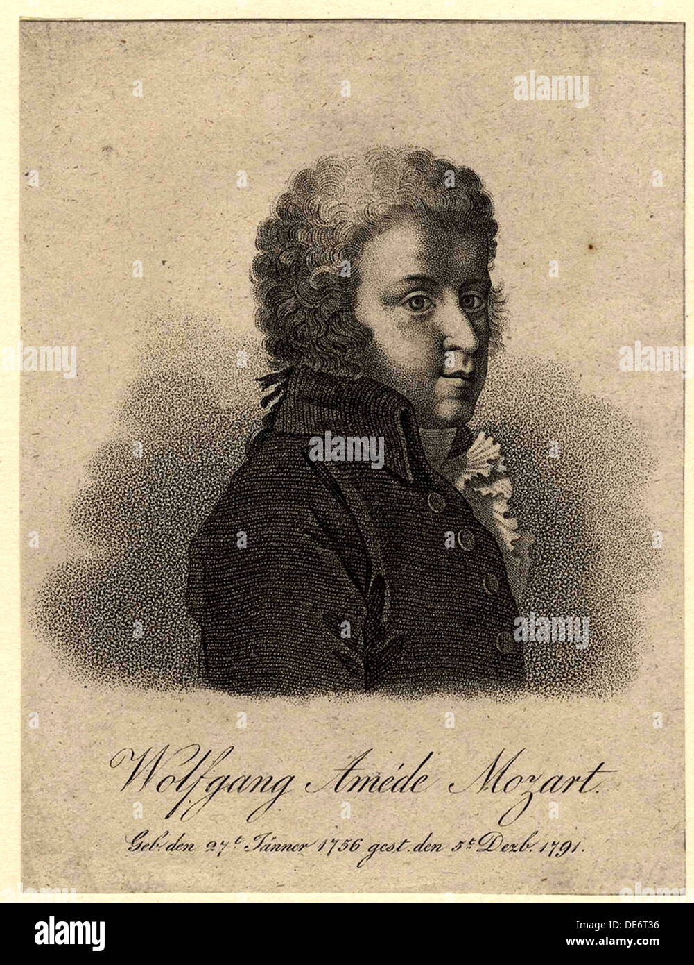 Porträt des Komponisten Wolfgang Amadeus Mozart (1756-1791), nach 1824. Künstler: Tardieu, Pierre-Alexandre (1756-1844) Stockfoto