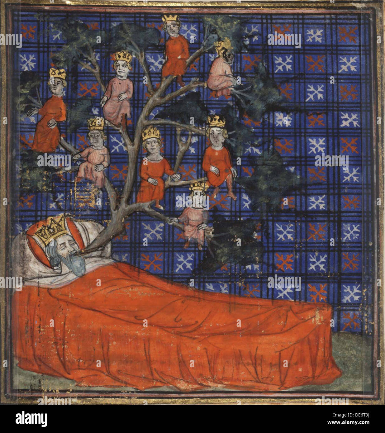 Der Baum von Jesse (aus der Bible Historiale von Guiart des Moulins), 1400-1415. Künstler: Virgil Master (aktive 1380-1420) Stockfoto