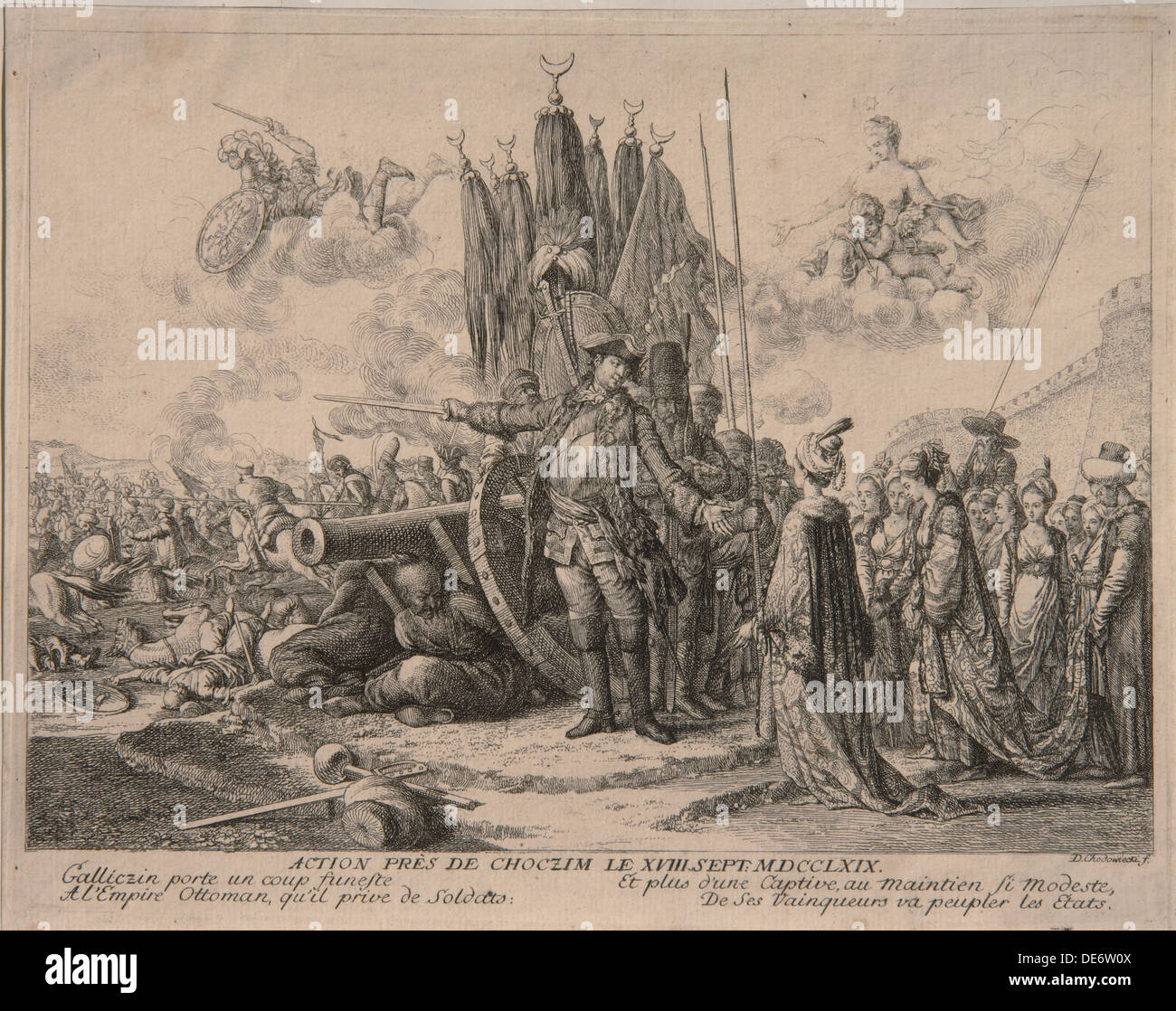 Fürst Alexander Mikhaylovich golizyn an der Belagerung der Festung 1769 Khotyn, 1769. Artist: Chodowiecki Daniel Nikolaus (1726-1801) Stockfoto