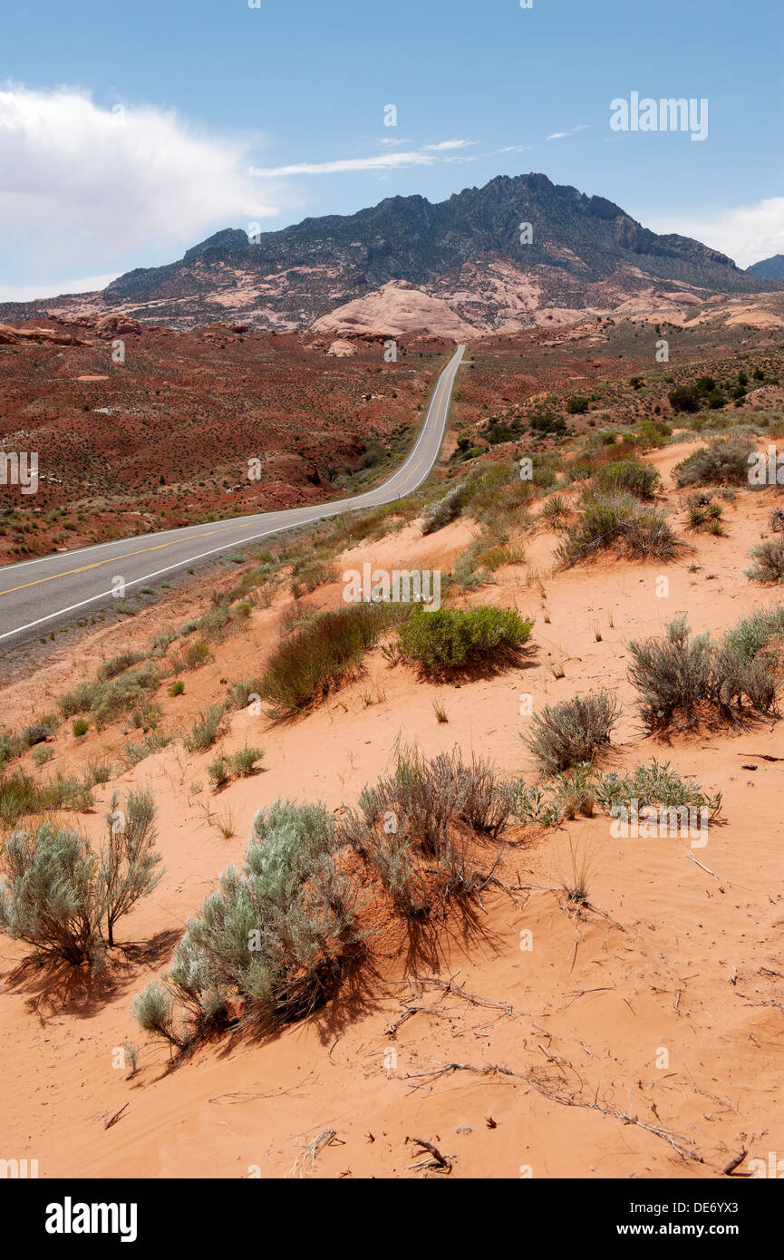 Leere Straße in der Wüste Stockfoto