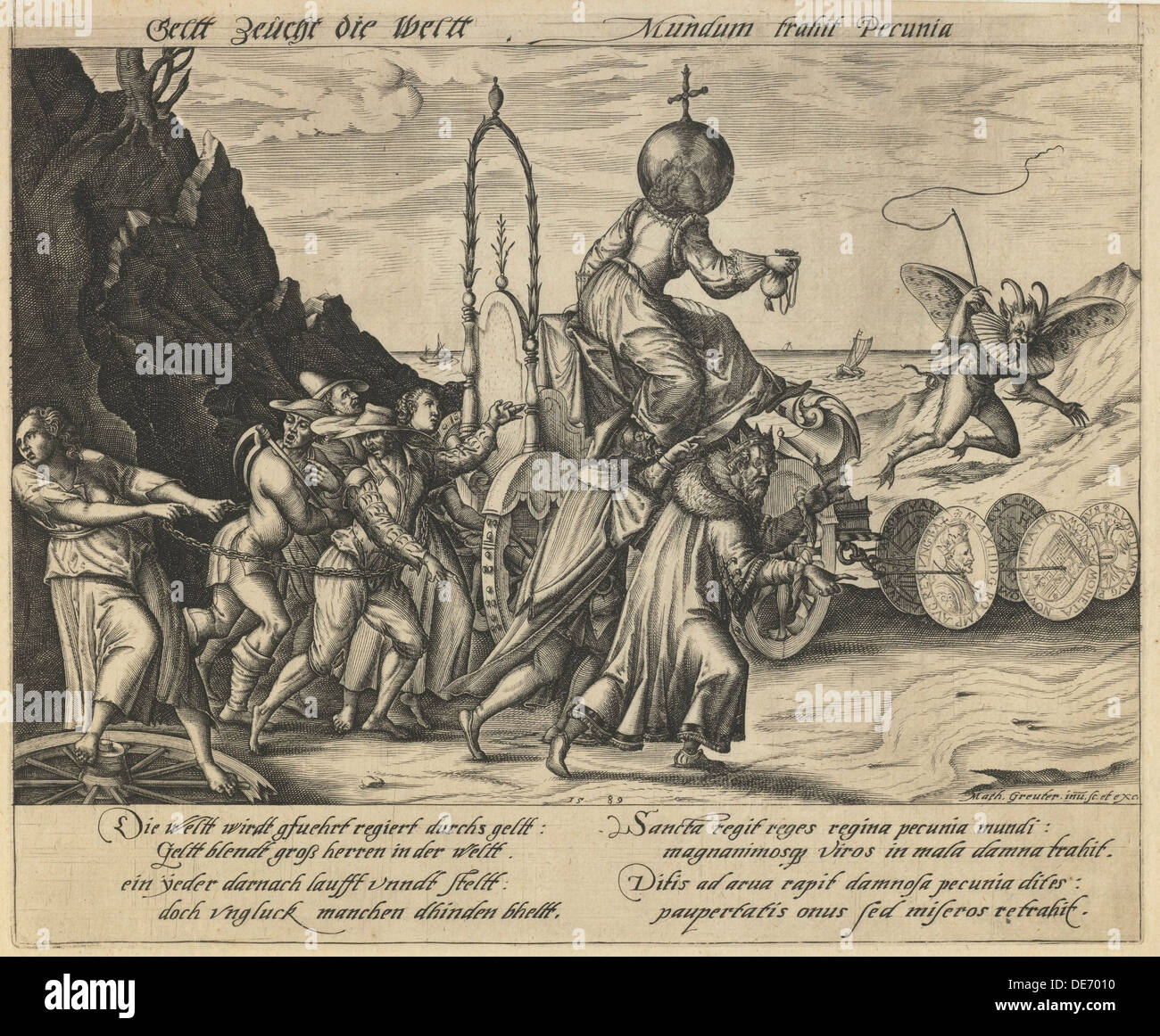 Geld die Welt regieren 1589. Künstler: Greuter, Mathias (1564-1638) Stockfoto