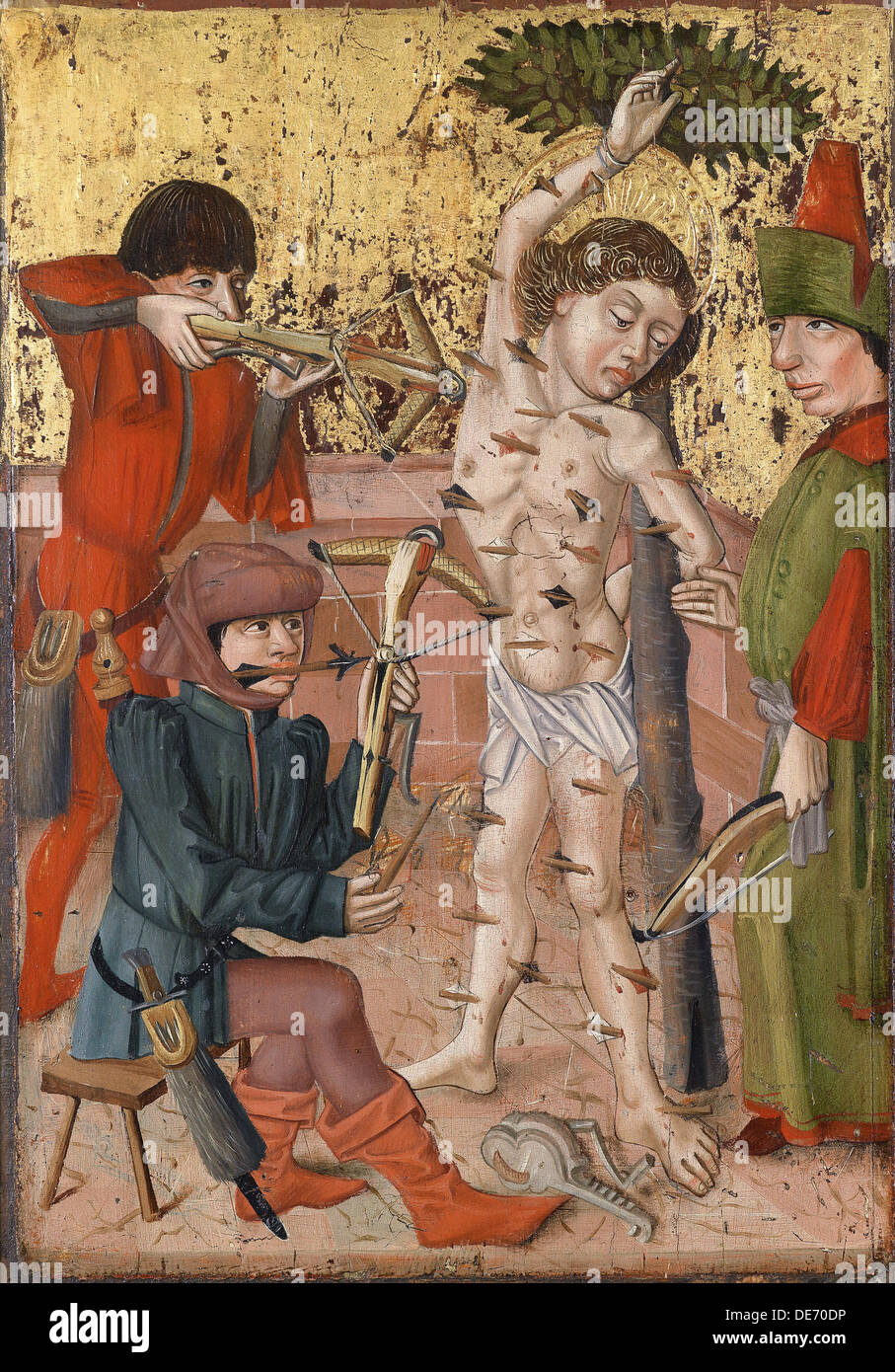 Das Martyrium des Heiligen Sebastian, ca. 1470-1480. Künstler: Meister der Mittelrhein (aktive 1470-1480) Stockfoto