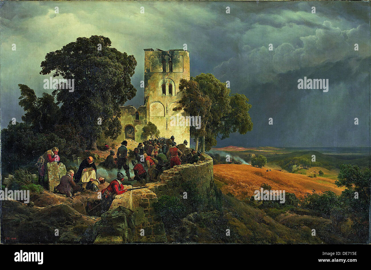 Die Belagerung (Verteidigung der Kirche Hof während des Dreißigjährigen Krieges), 1848. Artist: Lessing, Carl Friedrich (1808-1880) Stockfoto