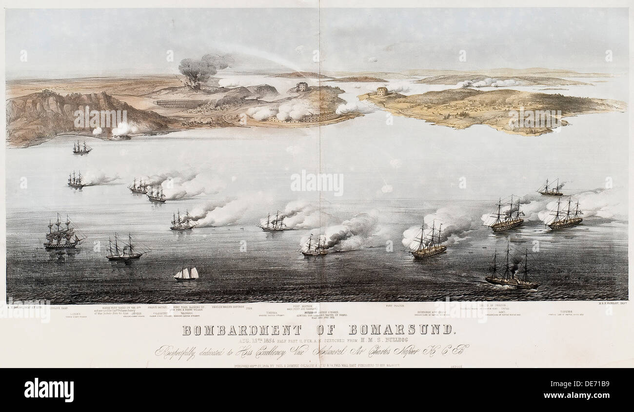 Bombardierung von Bomarsund, 1854. Künstler: Dolby, Edwin Thomas (aktive 1849-1865) Stockfoto