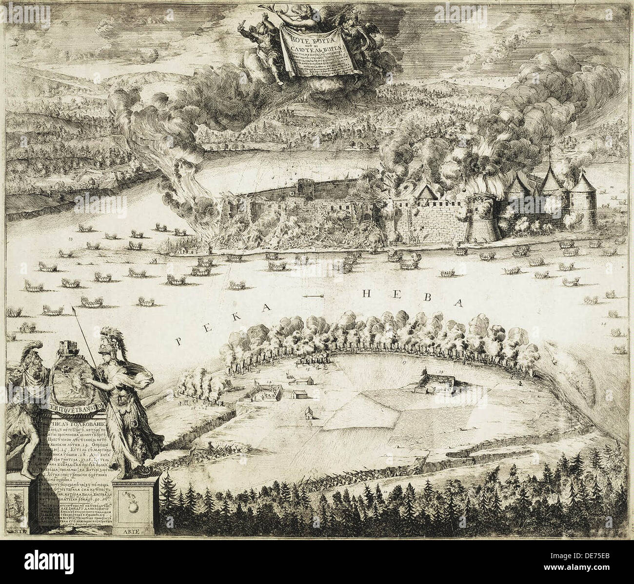 Unter der Schwedischen Nöteburg Festung, die von russischen Truppen am 11. Oktober 1702, 1703. Artist: Sind (schoonebeck), Adriaan (1661-1705) Stockfoto