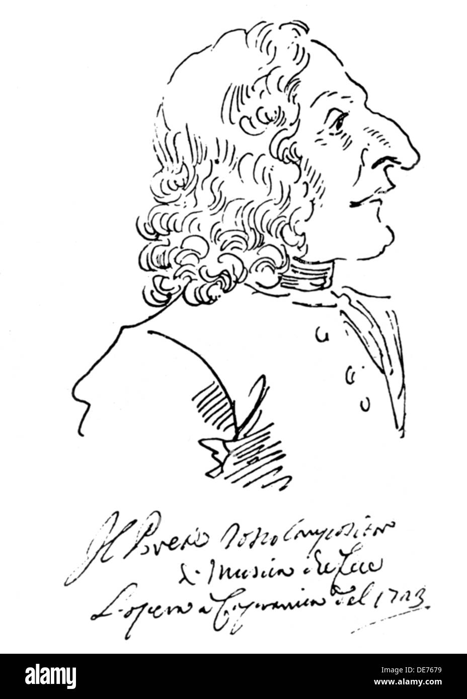 Karikatur des Komponisten Antonio Vivaldi, 1723. Künstler: Ghezzi, Pier Leone (1674-1755) Stockfoto