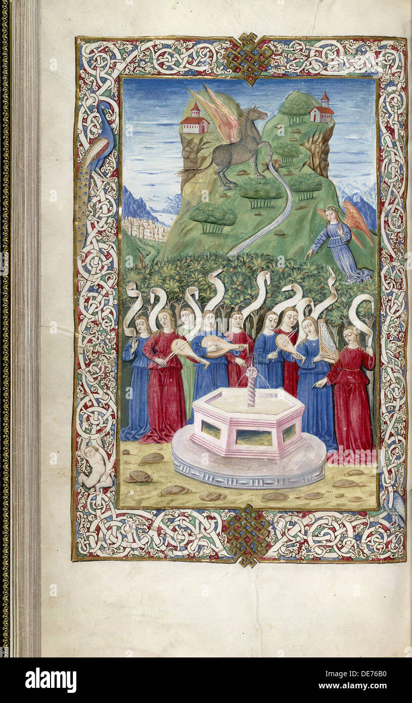 Die neun Musen mit Pegasus und Mount Helicon (von Argumentum durch Guarinus Veronensis), 1485-1499. Künstler: anonym Stockfoto