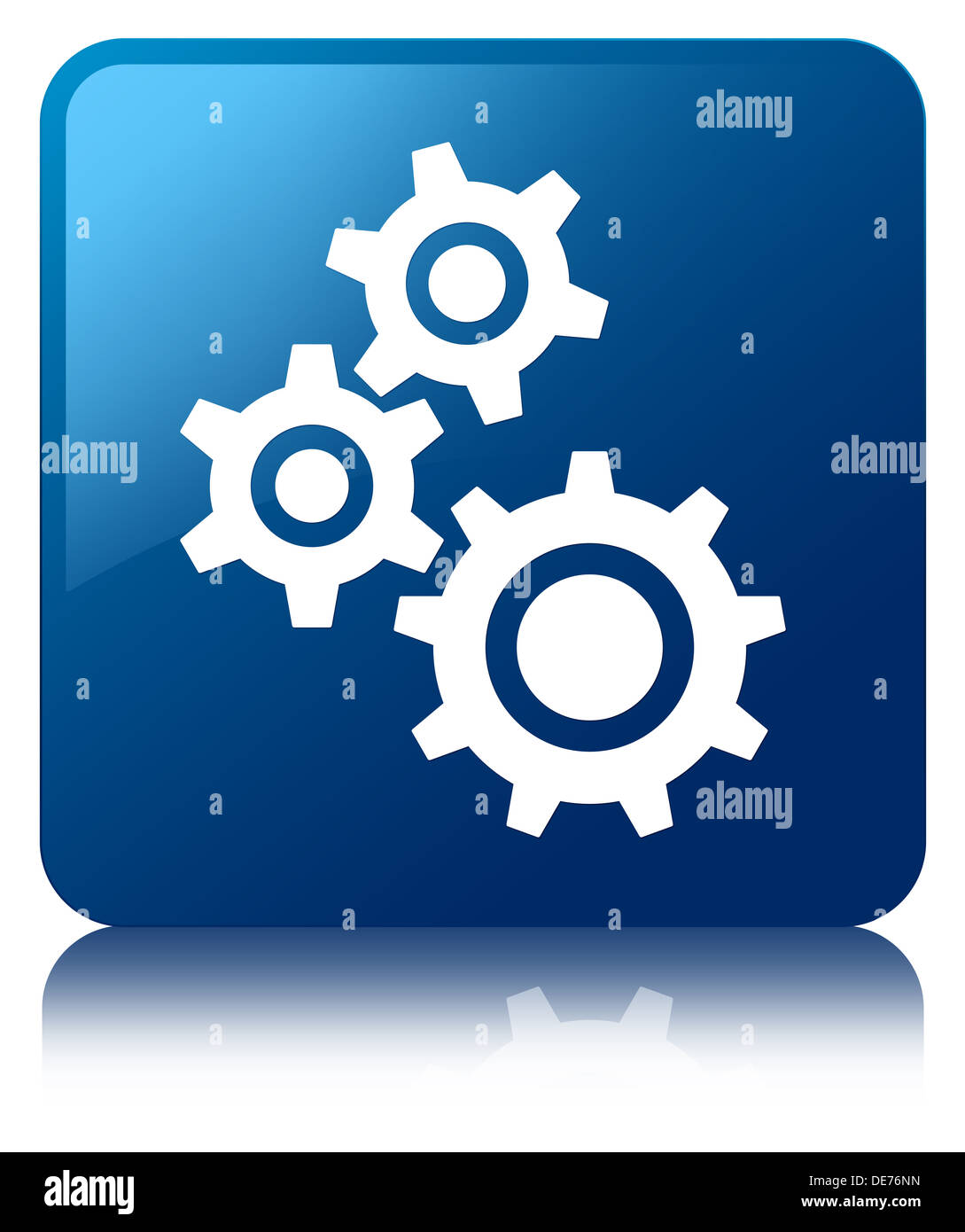 Getriebe-Symbol glänzend blaue Quadrat-Taste Stockfoto