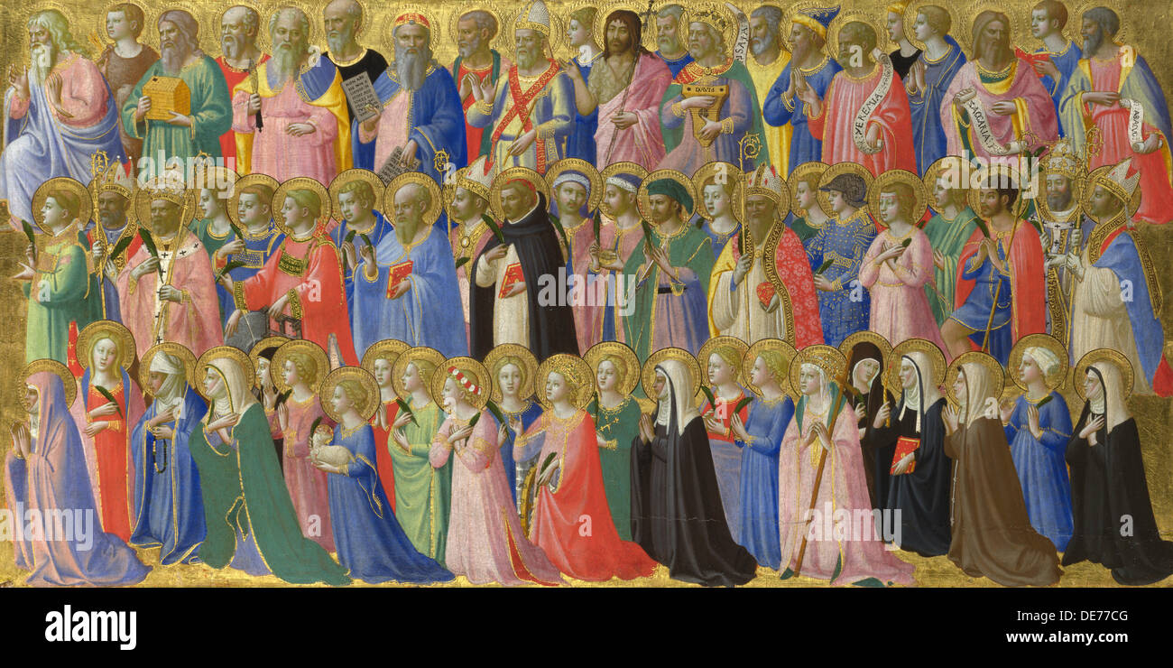 Die Vorläufer Christi mit Heiligen und Märtyrer (Panel von Fiesole San Domenico Altarbild), C. 1423-1424. Artist: Angelico, Fra Giovanni da Fieso Stockfoto