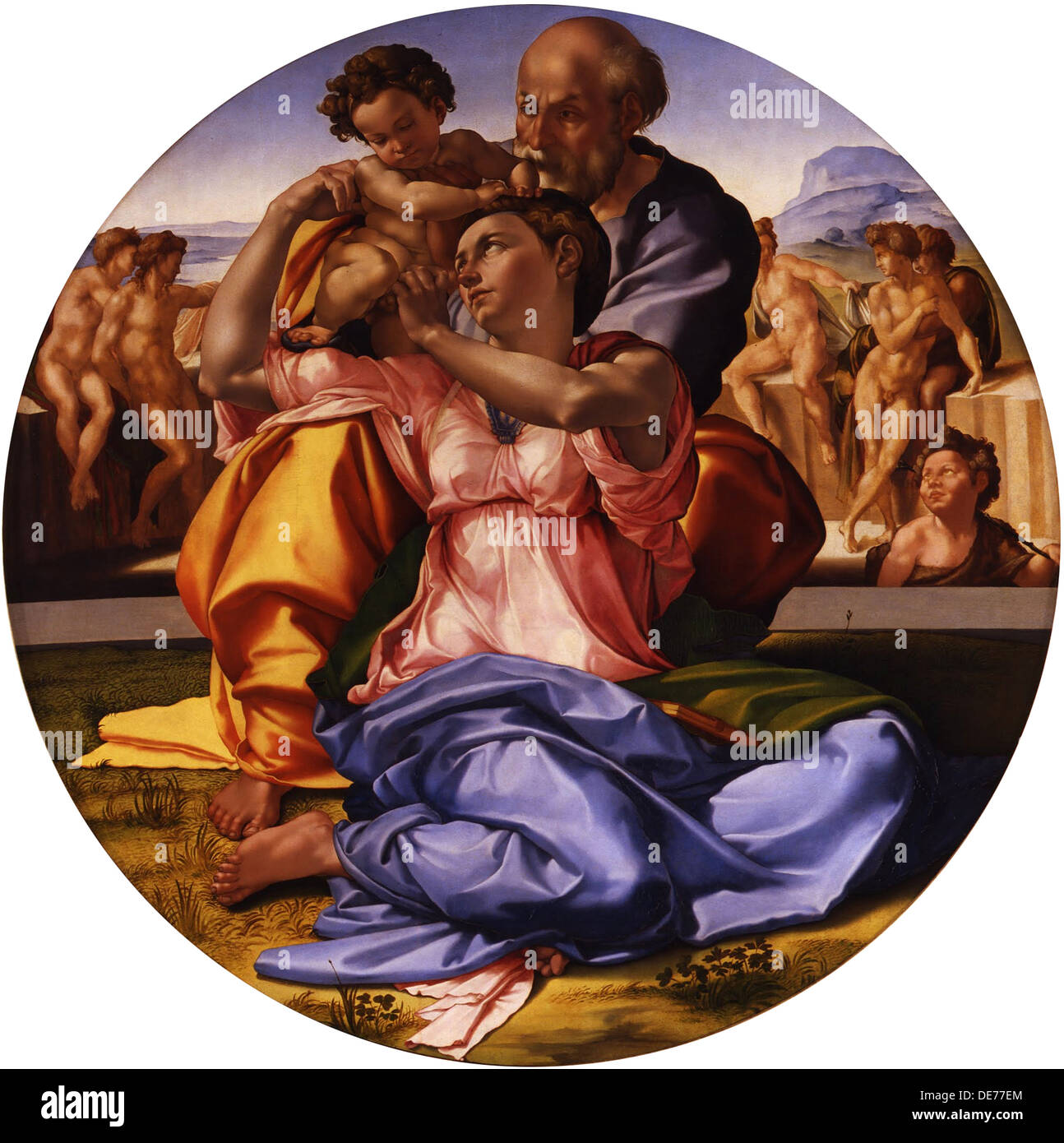 Die Heilige Familie (Doni Tondo). Künstler: Buonarroti, Michelangelo (1475-1564) Stockfoto