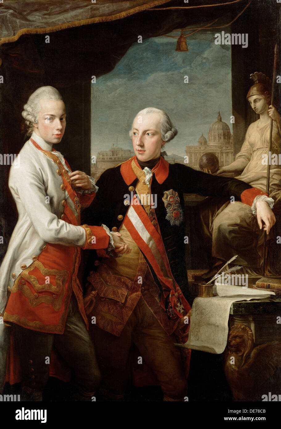 Kaiser Joseph II. mit Grand Duke Pietro Leopoldo von Toskana, 1769. Künstler: Batoni, Pompeo Girolamo (1708-1787) Stockfoto