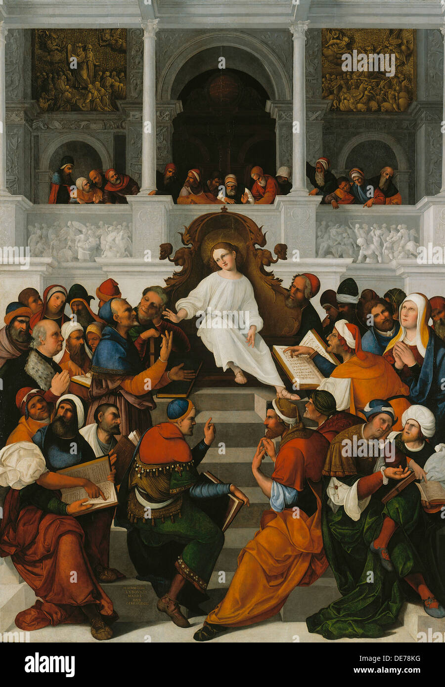 Die zwölf-Jahr-alten Lehre Jesu im Tempel, 1524. Künstler: Mazzolino, Ludovico (1480-1528) Stockfoto